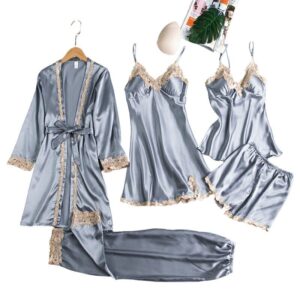 5 In 1 Lace Trim Robe Pyjama Set