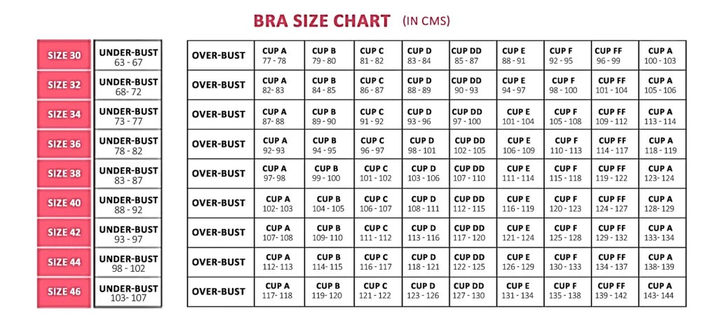 Xeffo Bra Size Chart